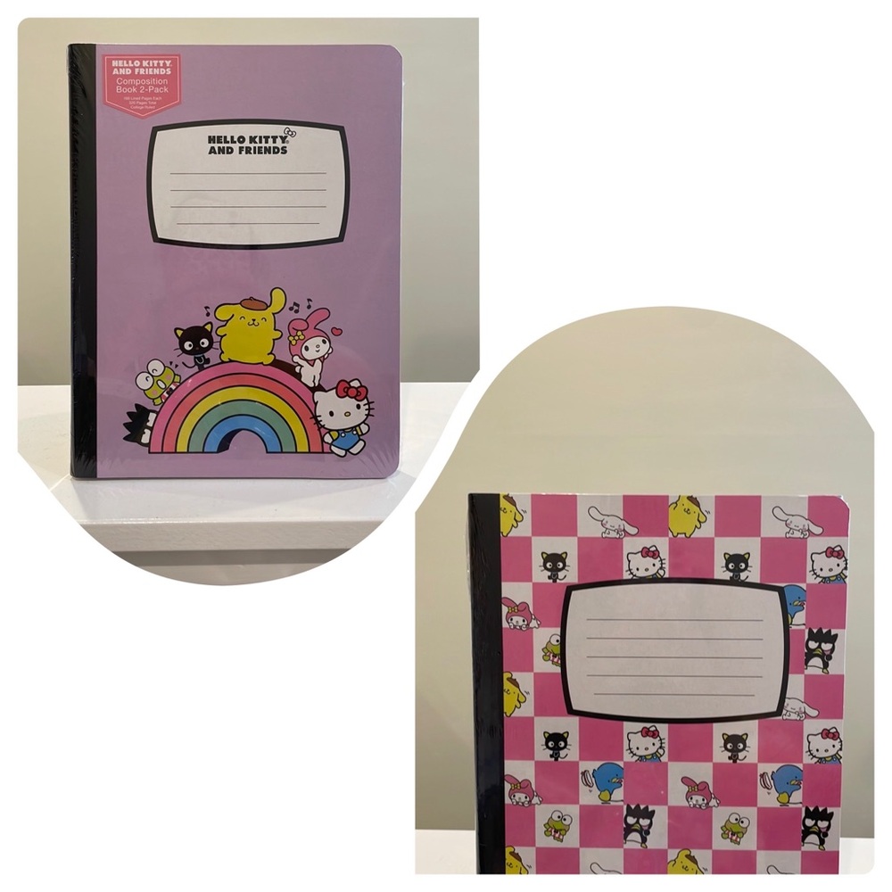 New Set of 2 Hello Kitty & Friends Rainbow & Checks Composition Books